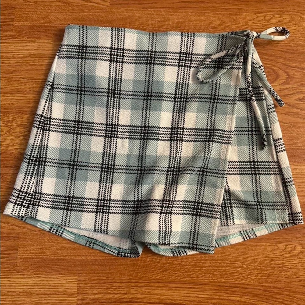 Papaya Green Plaid Wrap Skirt